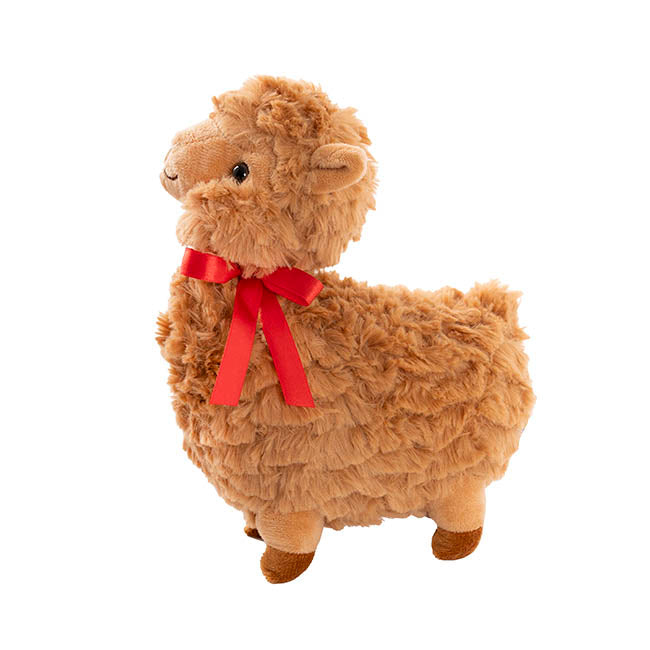 Fuzzy Wuzzy Plush Llama w Bow Brown (24cmHT)