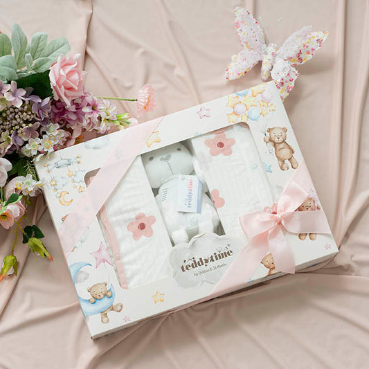 Flower Print 100% Cotton Baby Gift Box Set 8 Soft Pink