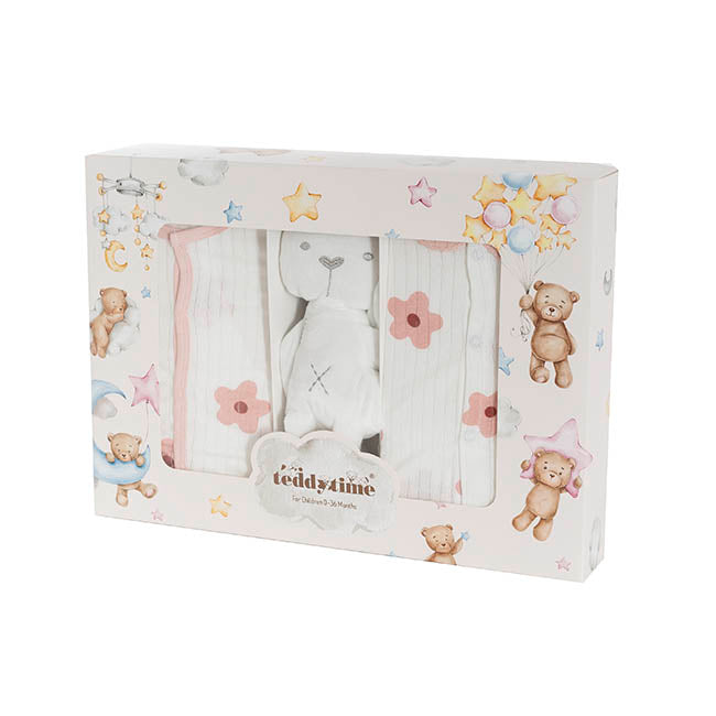 Flower Print 100% Cotton Baby Gift Box Set 8 Soft Pink