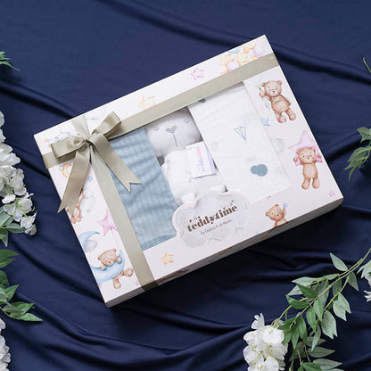 Printed 100% Cotton Baby Gift Box Set 8 Soft Blue