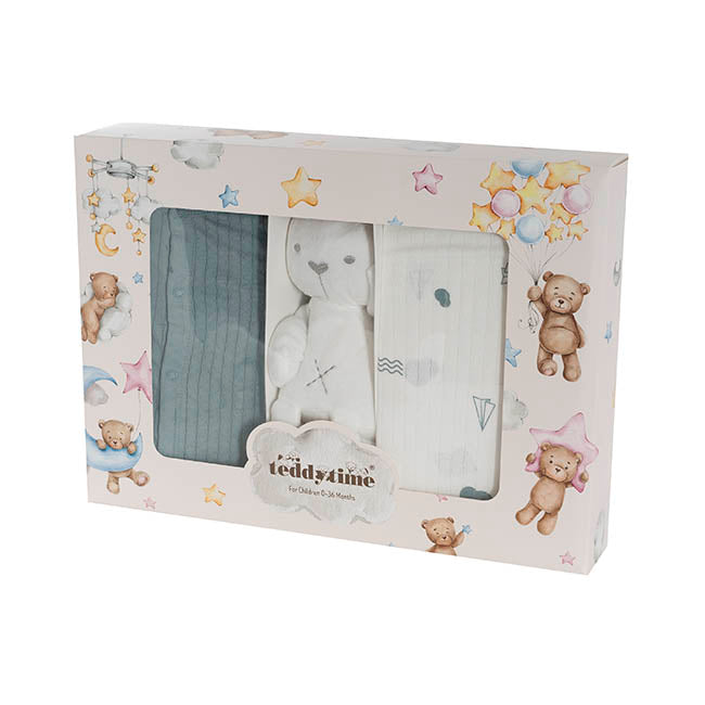 Printed 100% Cotton Baby Gift Box Set 8 Soft Blue