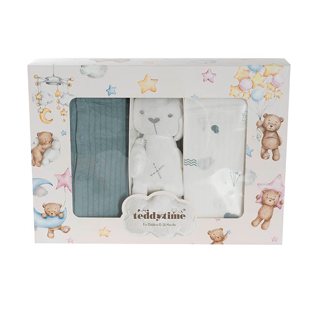 Printed 100% Cotton Baby Gift Box Set 8 Soft Blue