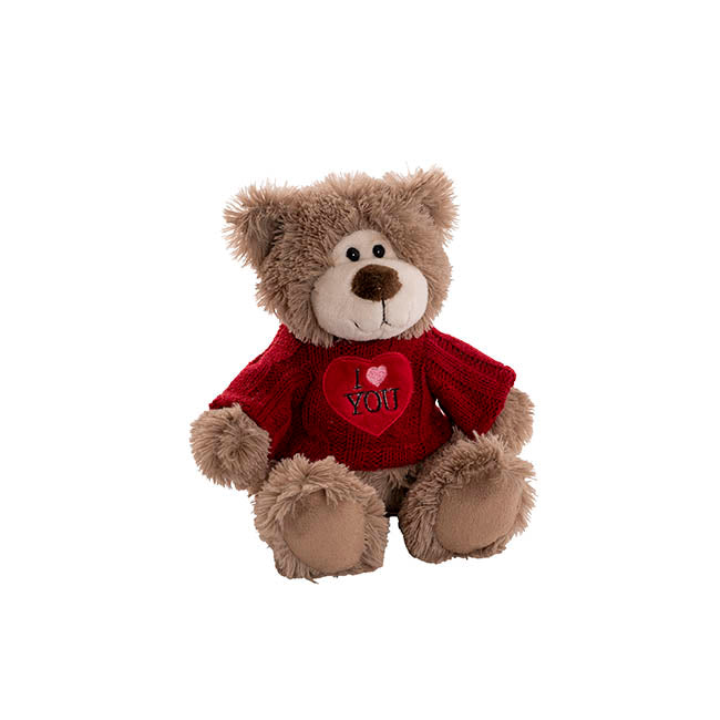 Teddy Bear Walter w Knitted I Love You Top Brown (21cmST)