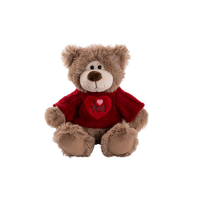 Teddy Bear Walter w Knitted I Love You Top Brown (21cmST)