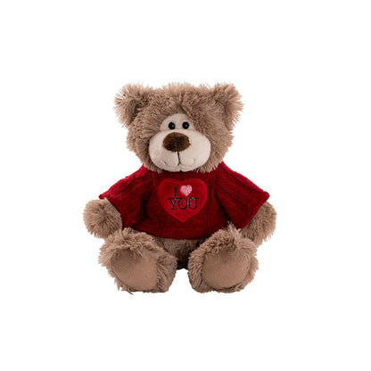 Teddy Bear Walter w Knitted I Love You Top Brown (21cmST)