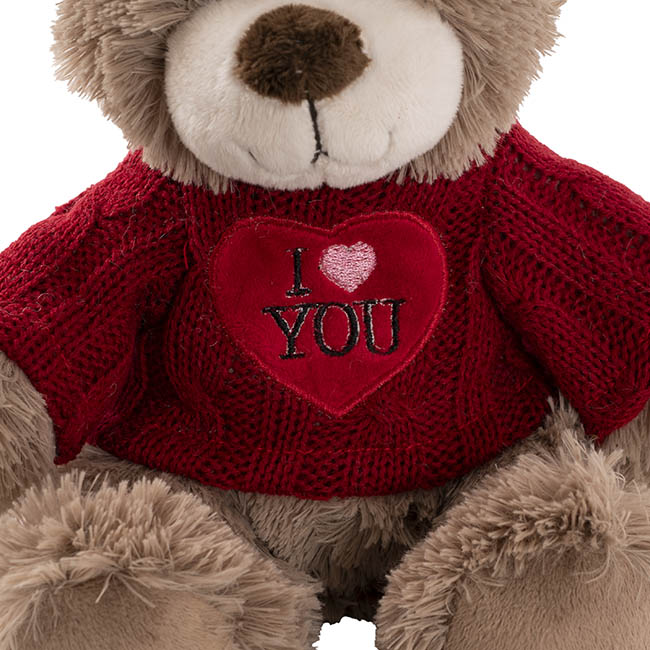 Teddy Bear Walter w Knitted I Love You Top Brown (21cmST)