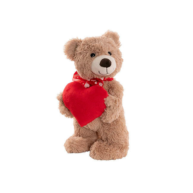 Standing Teddy Bear Eric w Heart Plush Toy Brown (37cmHT)