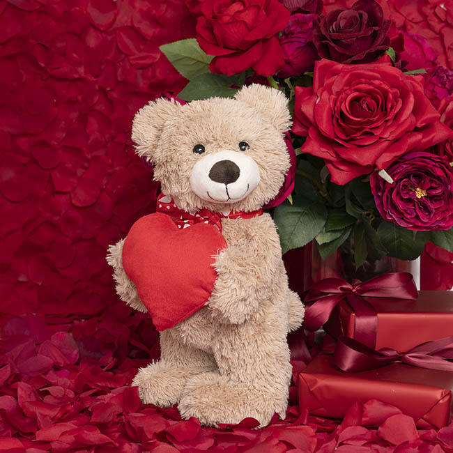 Standing Teddy Bear Eric w Heart Plush Toy Brown (37cmHT)