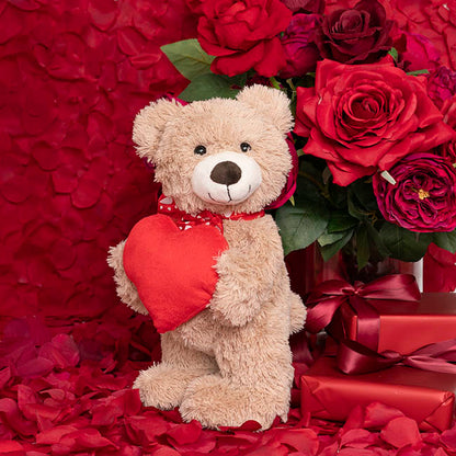 Standing Teddy Bear Eric w Heart Plush Toy Brown (37cmHT)