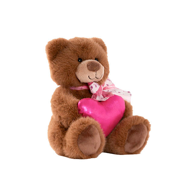 Teddy Bear Darren w Hot Pink Plush Heart Brown (24cmST)