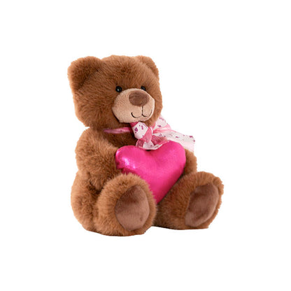 Teddy Bear Darren w Hot Pink Plush Heart Brown (24cmST)