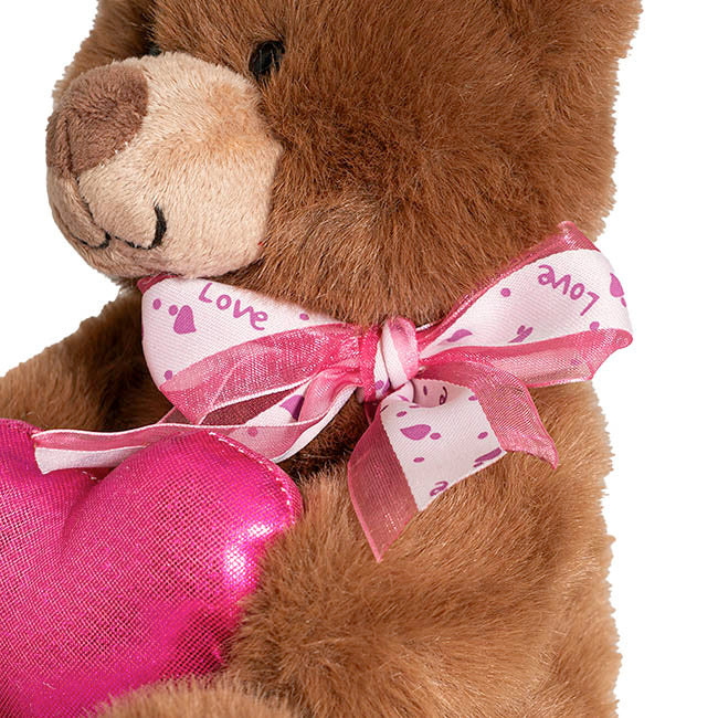 Teddy Bear Darren w Hot Pink Plush Heart Brown (24cmST)