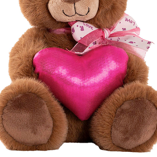 Teddy Bear Darren w Hot Pink Plush Heart Brown (24cmST)