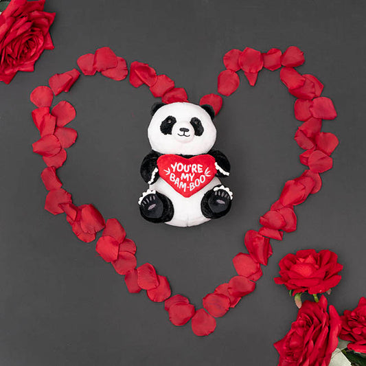 Panda Mei Mei w Red Heart Plush Soft Toy Black (20cmST)