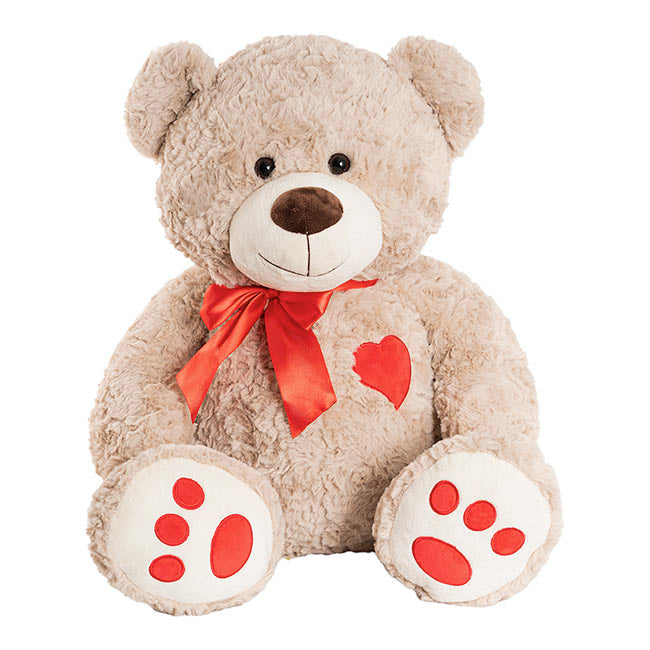 Giant Teddy Bear Noah w Bow & Heart Red (75cmHT/55cmST)