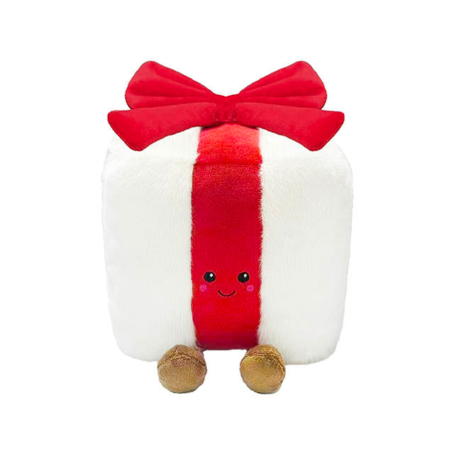 Gift Box Prezzie w Bow Plush Soft Toy White (20cmST)