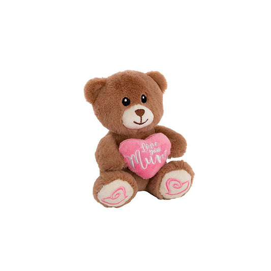 Mini Teddy Bear Alfie w Love You Mum Heart Brown (14cmST)
