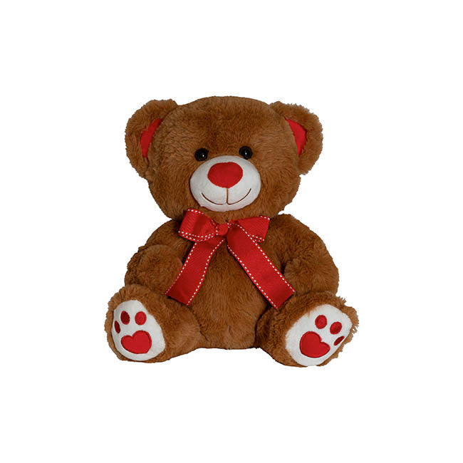 Sweetheart Teddy Bear Molly w Red Nose & Bow Brown (25cmST)
