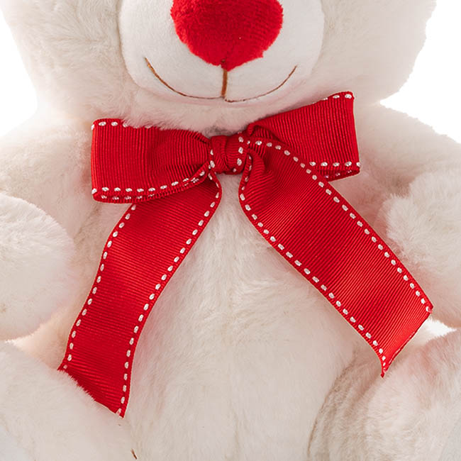 Sweetheart Teddy Bear Molly w Red Nose & Bow Cream (25cmST)