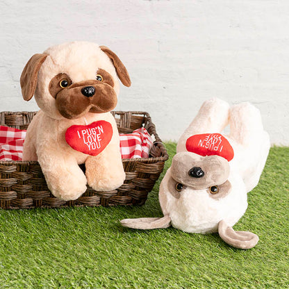 Pug Jack w Love You Heart Plush Soft Toy Camel (26x24cmHT)