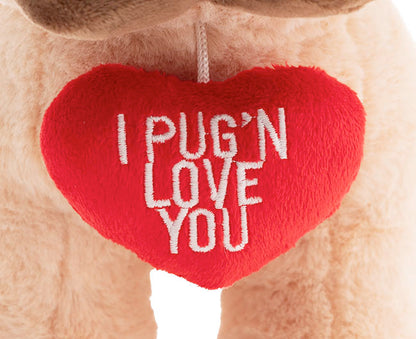 Pug Jack w Love You Heart Plush Soft Toy Camel (26x24cmHT)