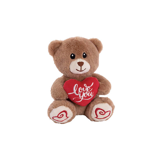 Mini Teddy Bear Alfie w Love You Heart Mocha Brown (14cmST)