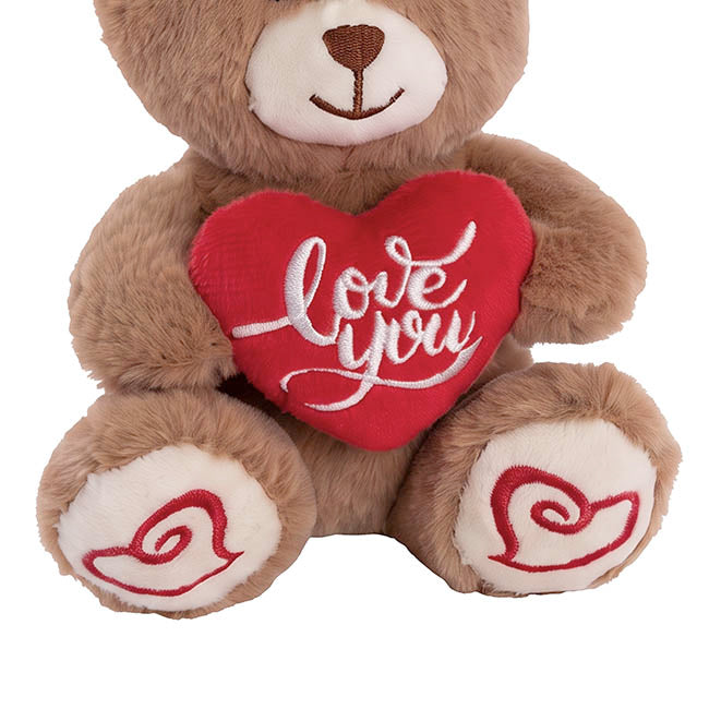Mini Teddy Bear Alfie w Love You Heart Mocha Brown (14cmST)