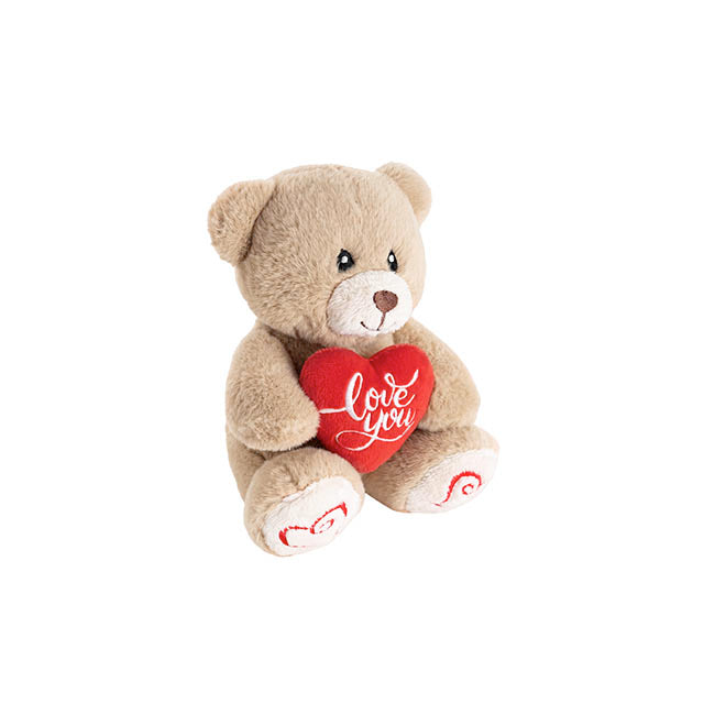 Mini Teddy Bear Alfie w Love You Heart Warm Grey (14cmST)