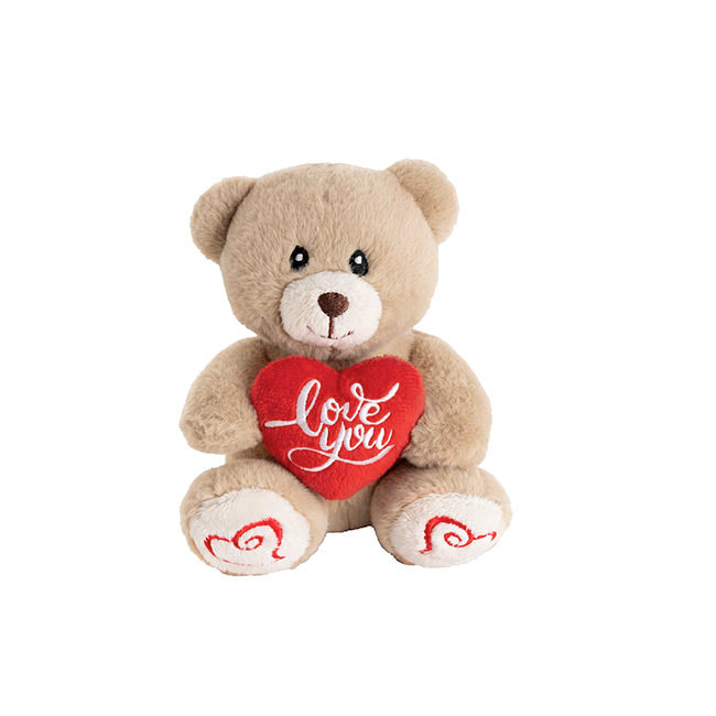 Mini Teddy Bear Alfie w Love You Heart Warm Grey (14cmST)