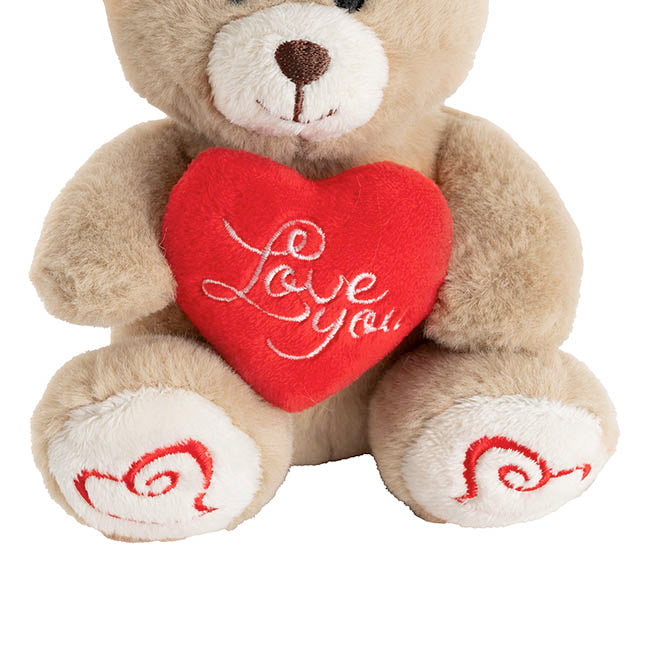 Mini Teddy Bear Alfie w Love You Heart Warm Grey (14cmST)