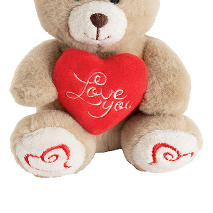 Mini Teddy Bear Alfie w Love You Heart Warm Grey (14cmST)