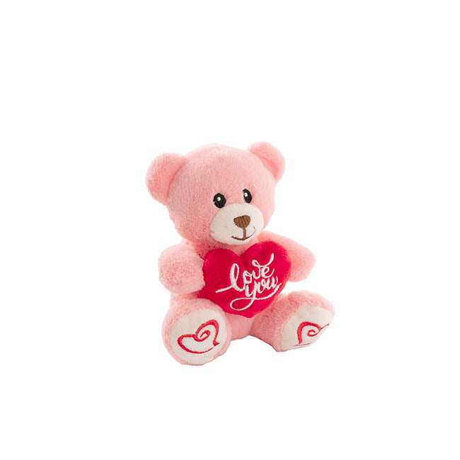 Mini Teddy Bear Alfie w Love You Heart Pink (14cmST)