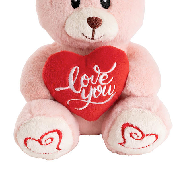 Mini Teddy Bear Alfie w Love You Heart Soft Pink (14cmST)