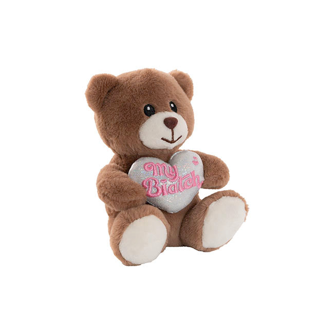 Mini Teddy Bear Alfie w My Biatch Heart Brown (14cmST)