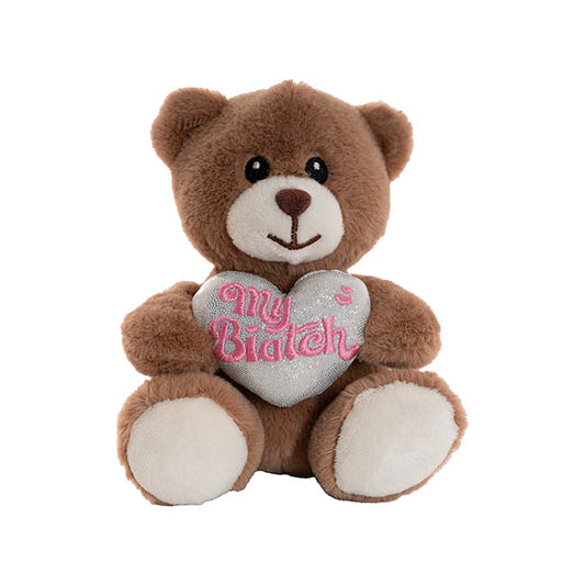 Mini Teddy Bear Alfie w My Biatch Heart Brown (14cmST)
