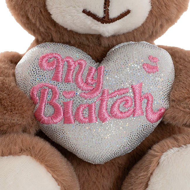 Mini Teddy Bear Alfie w My Biatch Heart Brown (14cmST)
