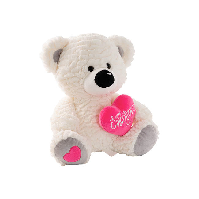 Teddy Bear Jamie w Happy Galentine's Day Heart White(32cmST)