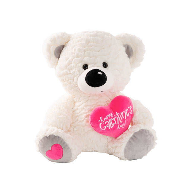 Teddy Bear Jamie w Happy Galentine's Day Heart White(32cmST)