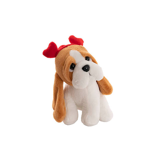 Basset Sparkie Plush Dog Soft Toy w Hearts Brown (21cm.ST)