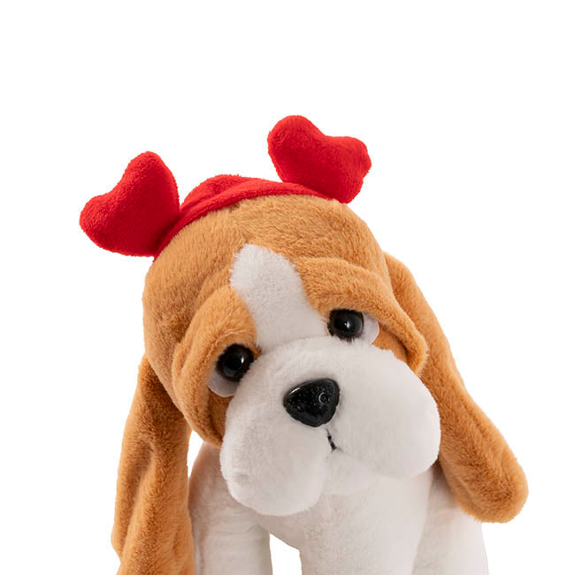 Basset Sparkie Plush Dog Soft Toy w Hearts Brown (21cm.ST)