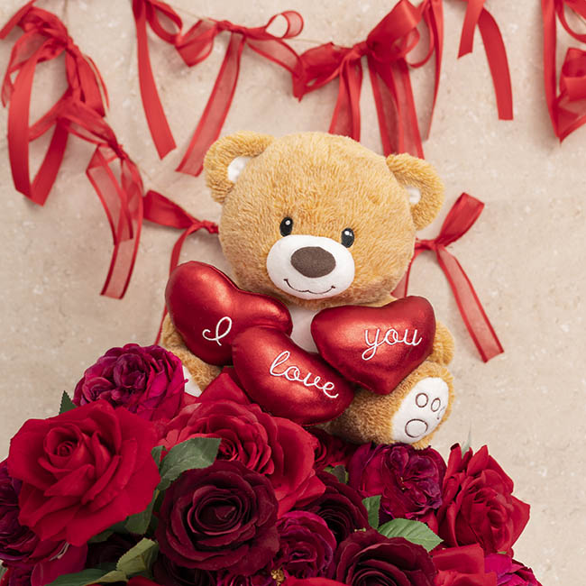 Teddy Bear Theo w I Love You Hearts Brown (25cm.ST)