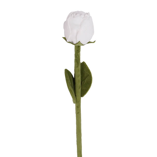 Rose Bud Plush Stem White (42cmH)