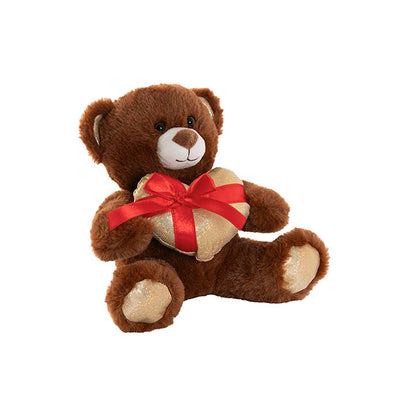Teddy Bear Jimmy w Gift Plush Heart Dark Brown (20cm.ST)