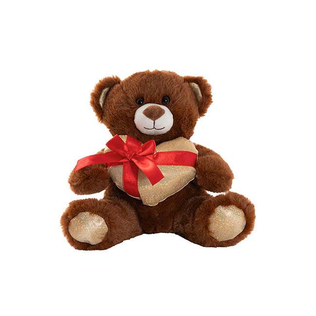 Teddy Bear Jimmy w Gift Plush Heart Dark Brown (20cm.ST)