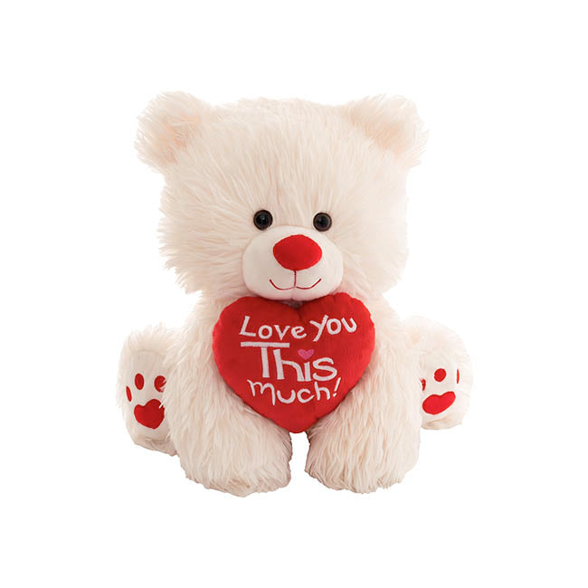 Teddy Bear Dean w Love You This Much Heart White (35cmST)