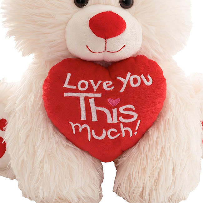 Teddy Bear Dean w Love You This Much Heart White (35cmST)