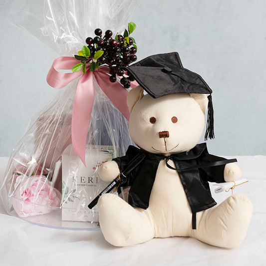Graduation Signature Calico Teddy Bear w Pen Cream (25cmST)