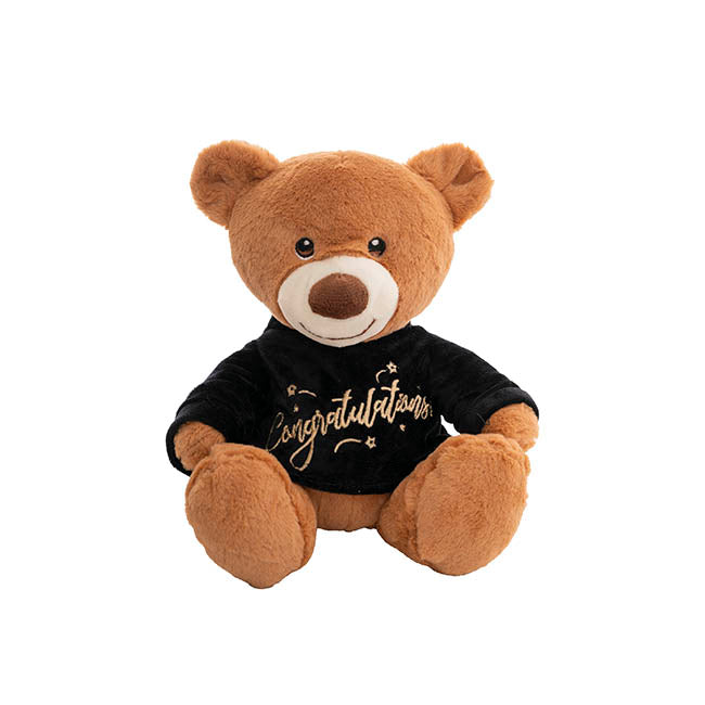 Teddy Bear Caleb w Congratulations T-Shirt Black (21cmST)