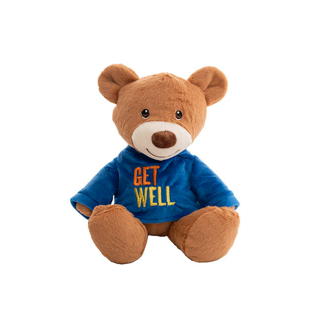 Teddy Bear Caleb w Get Well T-Shirt Blue (21cmST)