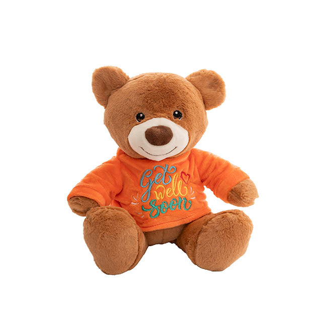 Teddy Bear Caleb w Get Well Soon T-Shirt Orange (21cmST)